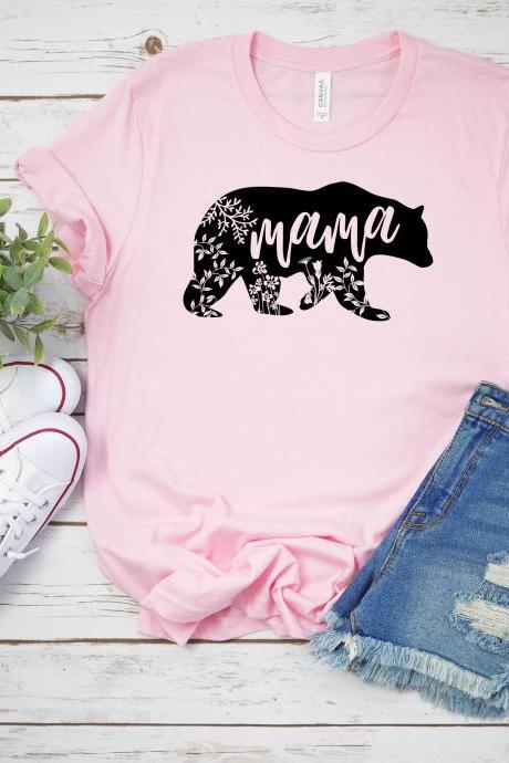 T-shirt For Women| Mama Bear Shirt| Floral Mama Bear Shirt| Bear Shirt| Boho Mama Bear T-shirt| Mama Bear Tee| Mother's Day