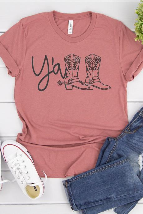 T-Shirt for Women, Rodeo Time/ Y'all Shirt/ Rodeo Shirt/ Cowboy shirt/ Cowboy Boots Shirt